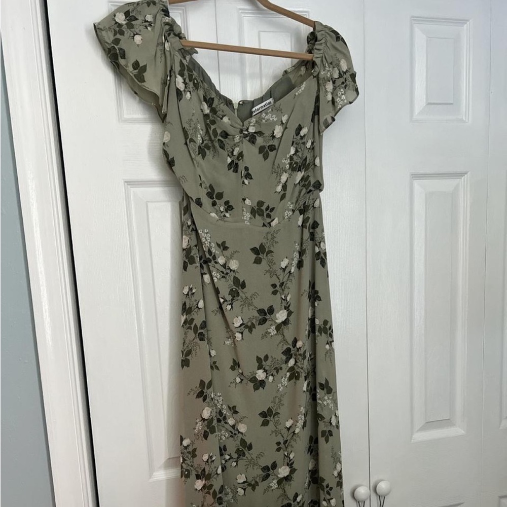 Reformation Green Flutter Sleeve Maxi Dress